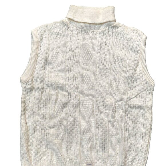 Vintage 1940s-1950s Cream Ribbed Sleeveless Knit Turtleneck Sweater Top Medium - Picture 2 of 9